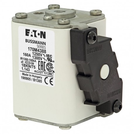 FUSE 160A 1250V 1BKN/75 AR CU - FUSE 160A 1250V 1BKN/75 AR CU 170M4388 EATON ELECTRIC Fuse-link, high speed, 160 A, AC 1250 V, size 1, 53 x ..