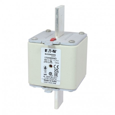 FUSE 1250A 690V aR DIN 3 HSDNH - FUSE 1250A 690V aR DIN 3 HSDNH 170M8554D EATON ELECTRIC Fuse-link, high speed, 1250 A, AC 600 V, DIN 2, 61 x..