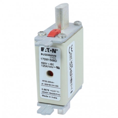 FUSE 125A 690V aR DIN 000 HSDNH - FUSE 125A 690V aR DIN 000 HSDNH 170M1568D EATON ELECTRIC Fuse-link, high speed, 80 A, AC 690 V, DIN 000, 21 ..