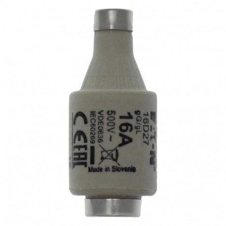 FUSE D2 16A 500 VAC T GL/GG E27 - FUSE D2 16A 500 VAC T GL/GG E27 16D27 EATON ELECTRIC cartridge fuse, BT, 16 A, AC 500 V, D2, gL/gG, IEC, ret..