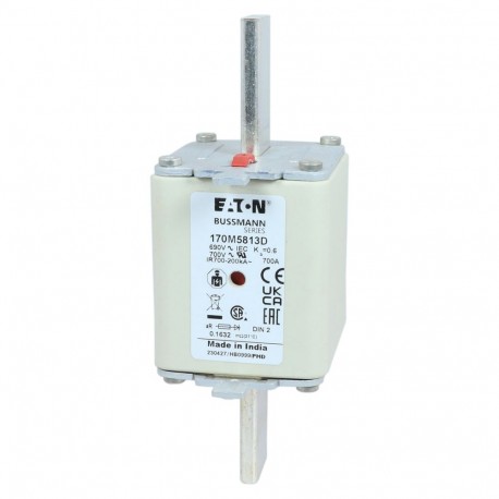 FUSE 700A 690V aR DIN 2 HSDNH - FUSE 700A 690V aR DIN 2 HSDNH 170M5813D EATON ELECTRIC Fuse-link, high speed, 700 A, AC 690 V, DIN 1, 53 x 6..