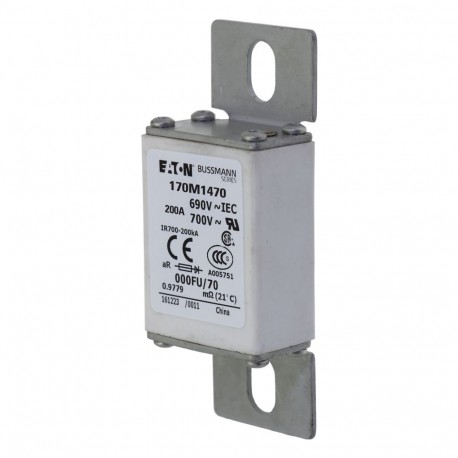 FUSE 200A 690V 000FU/70 AR UR - FUSE 200A 690V 000FU/70 AR UR 170M1470 EATON ELECTRIC Fuse-link, high speed, 200 A, AC 690 V, size 000, 24 x..