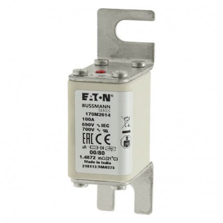 FUSE 100A 690V 00/80 AR UR - FUSE 100A 690V 00/80 AR UR 170M2614 EATON ELECTRIC Fuse-link, high speed, 100 A, AC 690 V, DIN 00, 30 x 51 x..