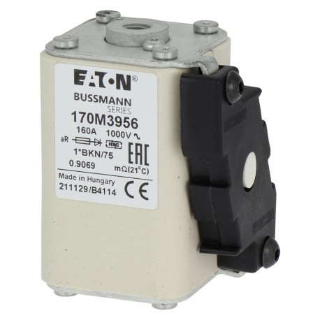 FUSE 160A 1000V 1*BKN/75 AR - FUSE 160A 1000V 1*BKN/75 AR 170M3956 EATON ELECTRIC Fuse-link, high speed, 160 A, AC 1000 V, compact size 1,..
