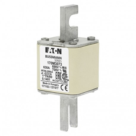 FUSE 630A 690V 1*TN/80 AR UC - FUSE 630A 690V 1*TN/80 AR UC 170M3073 EATON ELECTRIC Fuse-link, high speed, 630 A, AC 690 V, compact DIN 1, ..