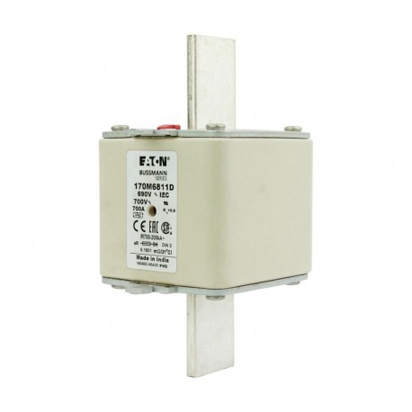 FUSE 700A 690V aR DIN 3 HSDNH - FUSE 700A 690V aR DIN 3 HSDNH 170M6811D EATON ELECTRIC Fuse-link, high speed, 700 A, AC 690 V, DIN 1, 53 x 6..
