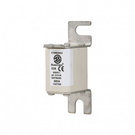 FUSE 63A 690V 00TN/80 GR - FUSE 63A 690V 00TN/80 GR 170M2662 EATON ELECTRIC Fuse-link, high speed, 63 A, AC 690 V, DIN 00, 30 x 67 x 10..