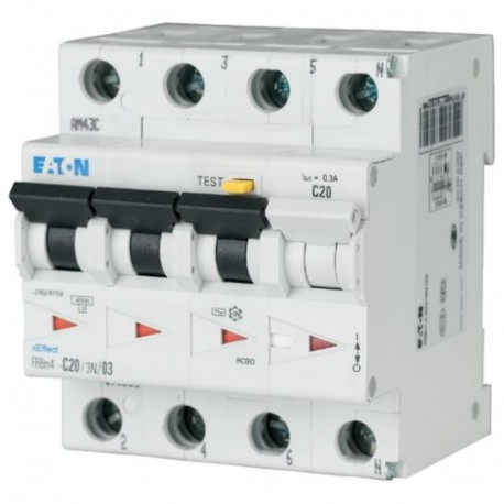 FRBM4-C20/3N/03 - FRBM4-C20/3N/03 170951 Y7-170951 EATON ELECTRIC RCD/MCB combination switch, 20A, 300mA, miniature circuit-br..