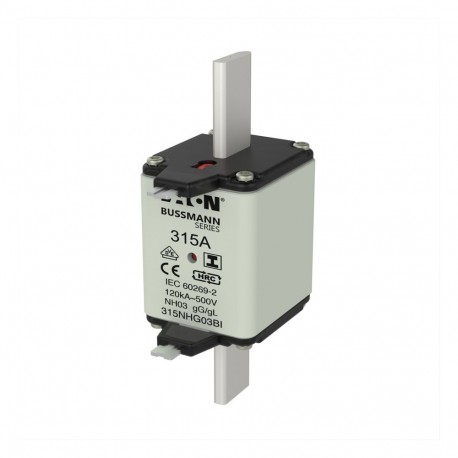 NH FUSE 315A 500V GL/GG SIZE 03 - NH FUSE 315A 500V GL/GG SIZE 03 315NHG03BI EATON ELECTRIC Fuse-link, LV, 315 A, AC 500 V, NH03, gL/gG, IEC, ..