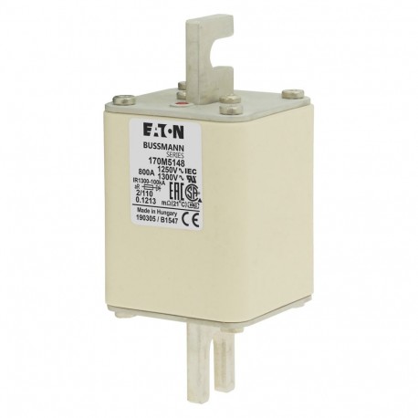 FUSE 800A 1250V 2/110 AR CU - FUSE 800A 1250V 2/110 AR CU 170M5148 EATON ELECTRIC Fuse-link, high speed, 800 A, AC 1250 V, size 2, 61 x 75..