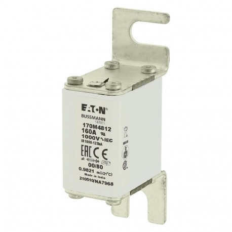 FUSE 160A 1000V 00/80 AR - FUSE 160A 1000V 00/80 AR 170M4812 EATON ELECTRIC Fuse-link, high speed, 160 A, AC 1000 V, size 00, 30 x 47 x..
