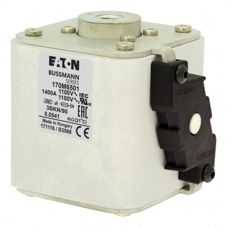 FUSE 1400A 1100V 3BKN/90 AR - FUSE 1400A 1100V 3BKN/90 AR 170M6501 EATON ELECTRIC Fuse-link, high speed, 1400 A, AC 1100 V, size 3, 76 x 9..