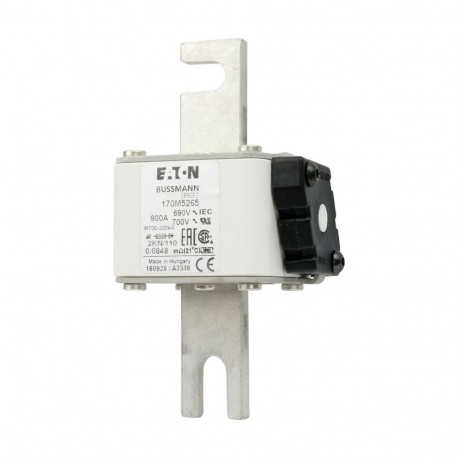 FUSE 900A 690V 2KN/110 AR UC - FUSE 900A 690V 2KN/110 AR UC 170M5265 EATON ELECTRIC Fuse-link, high speed, 900 A, AC 690 V, DIN 2, 61 x 77 ..