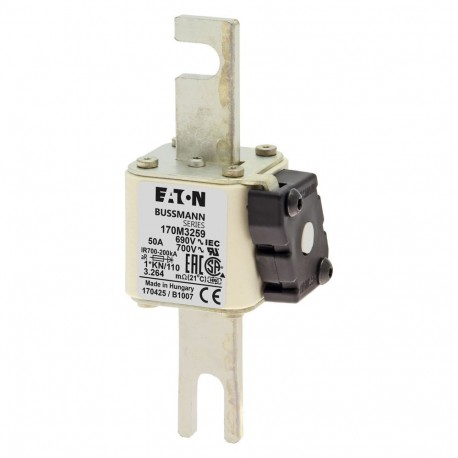 FUSE 50A 690V 1*KN/110 AR UC - FUSE 50A 690V 1*KN/110 AR UC 170M3259 EATON ELECTRIC Fuse-link, high speed, 50 A, AC 690 V, compact DIN 1, 4..