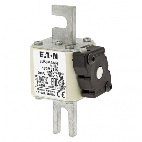 FUSE 200A 690V 1*KN/80 AR UC - FUSE 200A 690V 1*KN/80 AR UC 170M3115 EATON ELECTRIC Fuse-link, high speed, 200 A, AC 690 V, compact DIN 1, ..