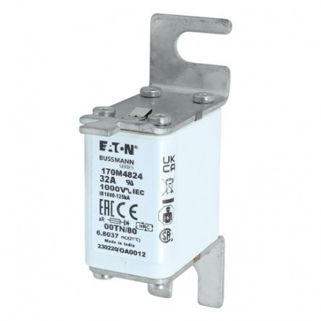 FUSE 32A 1000V 00TN/80 AR - FUSE 32A 1000V 00TN/80 AR 170M4824 EATON ELECTRIC Fuse-link, high speed, 32 A, AC 1000 V, size 00, 30 x 47 x..