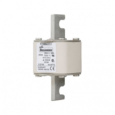 FUSE 450A 690V 1E/86 AR UC - FUSE 450A 690V 1E/86 AR UC 170M4313 EATON ELECTRIC Fuse-link, high speed, 450 A, AC 690 V, size 1, 53 x 69 x..