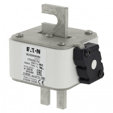 FUSE 1000A 690V 3KN/80 AR - FUSE 1000A 690V 3KN/80 AR 170M6104 EATON ELECTRIC Fuse-link, high speed, 1000 A, AC 690 V, size 3, 74 x 92 x..