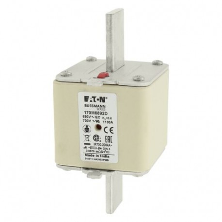 FUSE 1100A 690V aR DIN 3 HSDNH - FUSE 1100A 690V aR DIN 3 HSDNH 170M6892D EATON ELECTRIC Fuse-link, high speed, 1100 A, AC 690 V, DIN 2, aR, ..