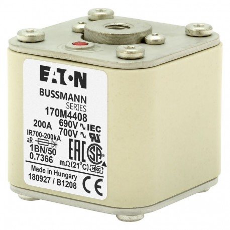 FUSE 200A 690V 1BN/50 AR UC - FUSE 200A 690V 1BN/50 AR UC 170M4408 EATON ELECTRIC Fuse-link, high speed, 200 A, AC 690 V, size 1, 53 x 69 ..