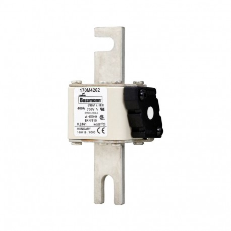 FUSE 400A 690V 1KN/110 AR UC - FUSE 400A 690V 1KN/110 AR UC 170M4262 EATON ELECTRIC Fuse-link, high speed, 400 A, AC 690 V, DIN 1, 53 x 69 ..