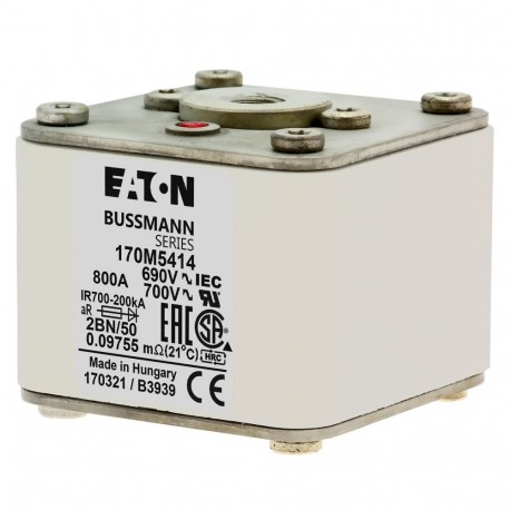 FUSE 800A 690V 2BN/50 AR UC - FUSE 800A 690V 2BN/50 AR UC 170M5414 EATON ELECTRIC Fuse-link, high speed, 800 A, AC 690 V, size 2, 61 x 77 ..