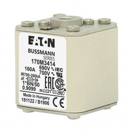 FUSE 160A 690V 1*BN/50 AR UC - FUSE 160A 690V 1*BN/50 AR UC 170M3414 EATON ELECTRIC Fuse-link, high speed, 160 A, AC 690 V, compact size 1,..