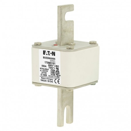FUSE 550A 690V 2/110 AR UC - FUSE 550A 690V 2/110 AR UC 170M5161 EATON ELECTRIC Fuse-link, high speed, 550 A, AC 690 V, DIN 2, 61 x 61 x ..