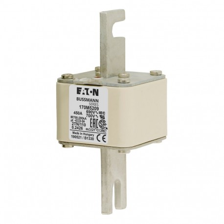FUSE 450A 690V 2TN/110 AR UC - FUSE 450A 690V 2TN/110 AR UC 170M5209 EATON ELECTRIC Fuse-link, high speed, 450 A, AC 690 V, DIN 2, 61 x 75 ..