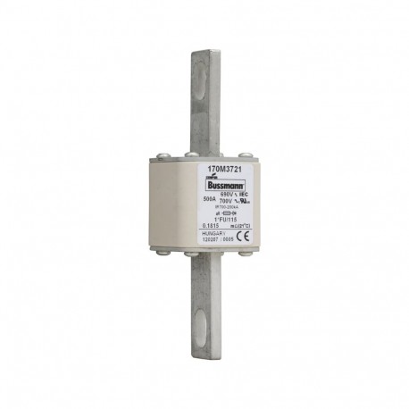 FUSE 500A 690V 1*FU/115 AR UC - FUSE 500A 690V 1*FU/115 AR UC 170M3721 EATON ELECTRIC Fuse-link, high speed, 500 A, AC 690 V, compact size 1..