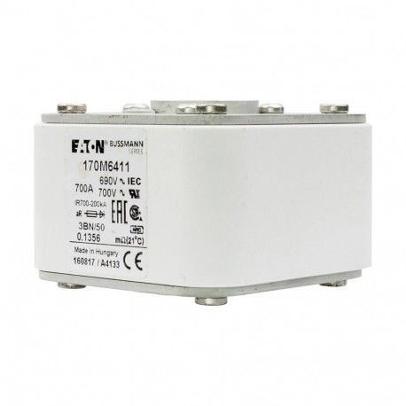 FUSE 700A 690V 3BN/50 AR UC - FUSE 700A 690V 3BN/50 AR UC 170M6411 EATON ELECTRIC Fuse-link, high speed, 700 A, AC 690 V, size 3, aR, IEC,..