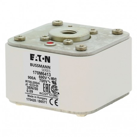 FUSE 900A 690V 3BN/50 AR UC - FUSE 900A 690V 3BN/50 AR UC 170M6413 EATON ELECTRIC Fuse-link, high speed, 900 A, AC 690 V, size 3, aR, IEC,..