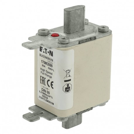 FUSE 16A 690V DIN 00 GR - FUSE 16A 690V DIN 00 GR 170M2692 EATON ELECTRIC Fuse-link, high speed, 80 A, AC 690 V, DIN 00, gR, DIN, IEC,..