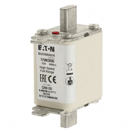 FUSE 32A 690V DIN 00 GR - FUSE 32A 690V DIN 00 GR 170M2695 EATON ELECTRIC Fuse-link, high speed, 32 A, AC 690 V, DIN 00, 30 x 67 x 100..