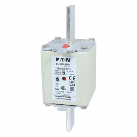 FUSE 1100A 690V aR DIN 2 HSDNH - FUSE 1100A 690V aR DIN 2 HSDNH 170M5817D EATON ELECTRIC Fuse-link, high speed, 1100 A, AC 600 V, DIN 2, 61 x..