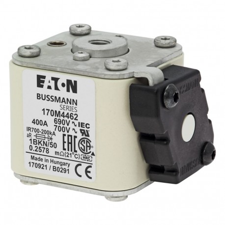 FUSE 400A 690V 1BKN/50 AR UC - FUSE 400A 690V 1BKN/50 AR UC 170M4462 EATON ELECTRIC Fuse-link, high speed, 400 A, AC 690 V, size 1, 53 x 69..