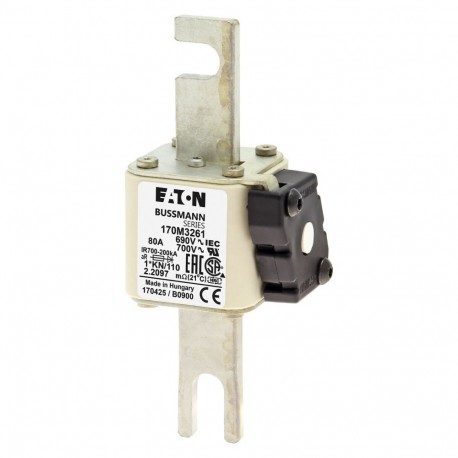 FUSE 80A 690V 1*KN/110 AR UC - FUSE 80A 690V 1*KN/110 AR UC 170M3261 EATON ELECTRIC Fuse-link, high speed, 80 A, AC 690 V, compact DIN 1, 4..