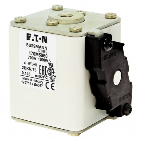 FUSE 700A 1000V 2BKN/75 AR UR - FUSE 700A 1000V 2BKN/75 AR UR 170M5960 EATON ELECTRIC Fuse-link, high speed, 700 A, AC 1000 V, size 2, 59 x ..
