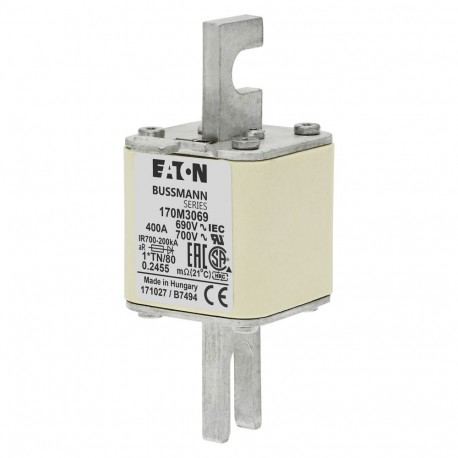 FUSE 400A 690V 1*TN/80 AR UC - FUSE 400A 690V 1*TN/80 AR UC 170M3069 EATON ELECTRIC Fuse-link, high speed, 400 A, AC 690 V, compact DIN 1, ..