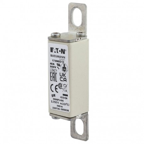 FUSE 40A 660V 0000FU/65 GR UR - FUSE 40A 660V 0000FU/65 GR UR 170M0213 EATON ELECTRIC Fuse-link, high speed, 40 A, AC 660 V, size 0000, 18 x..