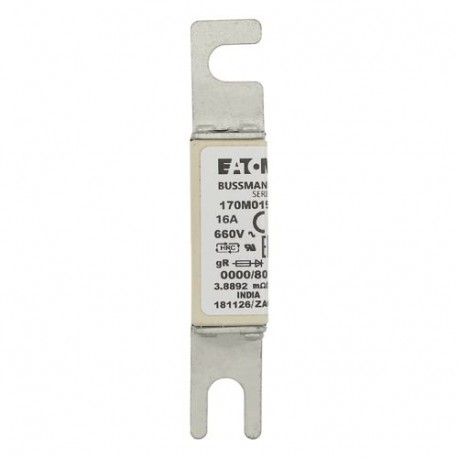 FUSE 16A 660V 0000/80 GR UR - FUSE 16A 660V 0000/80 GR UR 170M0159 EATON ELECTRIC Fuse-link, high speed, 16 A, AC 660 V, size 0000, 18 x 1..