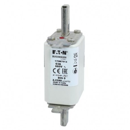 FUSE 63A 660V DIN 0 AR - FUSE 63A 660V DIN 0 AR 170M7914 EATON ELECTRIC Fuse-link, high speed, 25 A, AC 660 V, DIN 0, aR, DIN, IEC, s..