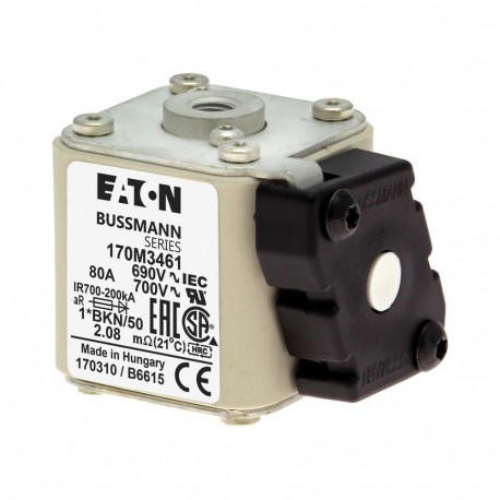 FUSE 80A 690V 1*BKN/50 AR UC - FUSE 80A 690V 1*BKN/50 AR UC 170M3461 EATON ELECTRIC Fuse-link, high speed, 80 A, AC 690 V, compact size 1, ..