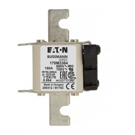 FUSE 160A 690V 1*EK/76 AR UC - FUSE 160A 690V 1*EK/76 AR UC 170M3364 EATON ELECTRIC Fuse-link, high speed, 160 A, AC 690 V, compact size 1,..