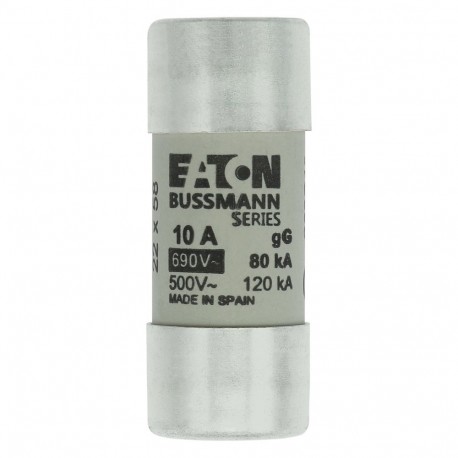 C22G10 - C22G10 EATON ELECTRIC Fuse-link, LV, 10 A, AC 690 V, 22 x 58 mm, gL/gG, IEC