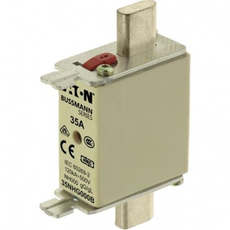 35NHG000B - 35NHG000B EATON ELECTRIC Fuse-link, LV, 35 A, AC 500 V, NH000, gL/gG, IEC, dual indicator, live gripping lugs