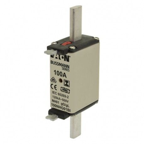100NHG01BI-400 - 100NHG01BI-400 EATON ELECTRIC fuse link, LV 100 A, 400 V AC, NH01, gL/gG, IEC, indicator double, terminals, ..