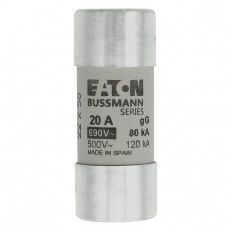 C22G20 - C22G20 EATON ELECTRIC Fuse-link, LV, 10 A, AC 690 V, 22 x 58 mm, gL/gG, IEC