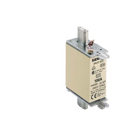 3NA3830 - 3NA3830 SIEMENS LV HRC fuse element, NH000, In: 100 A, gG, Un AC: 500 V, Un DC: 250 V, Front indicator, live..