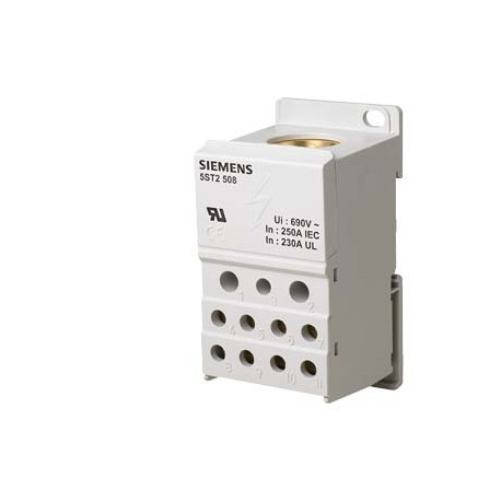 5ST2508 - 5ST2508 SIEMENS Distribution block 1-pole, 250 A, 690V Input: 1x 35-120 mm2 Output: 2x2.5-25+5x 2.5-16+4x 2...